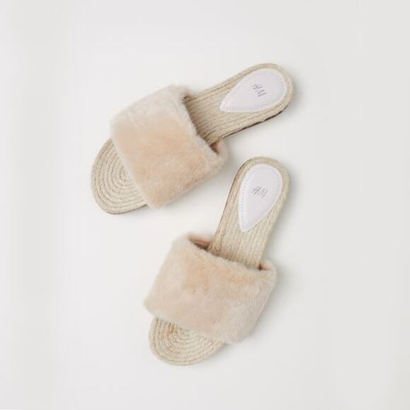 H&M Faux Fur Tweed Slides Size 8 EU39 - Picture 1 of 6